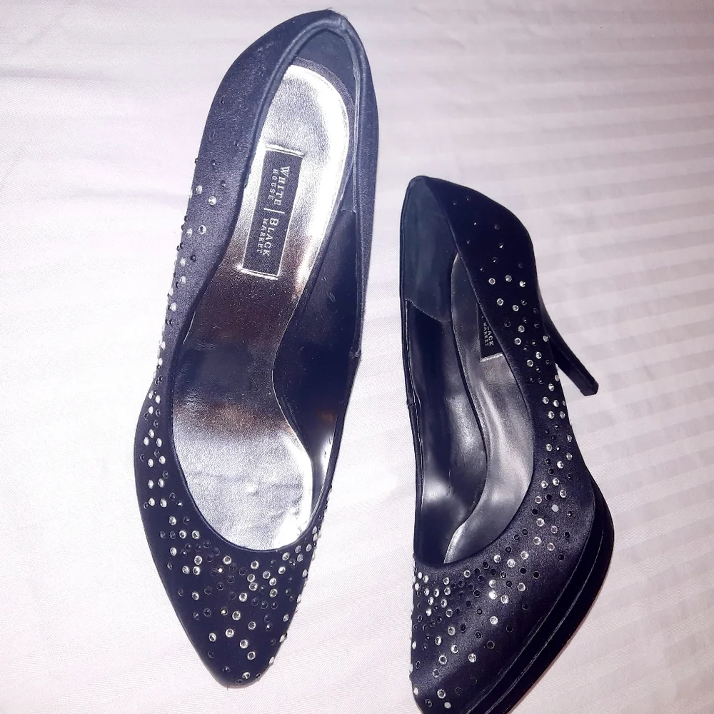 Black High Heel Pumps With Rhinestones Size 8